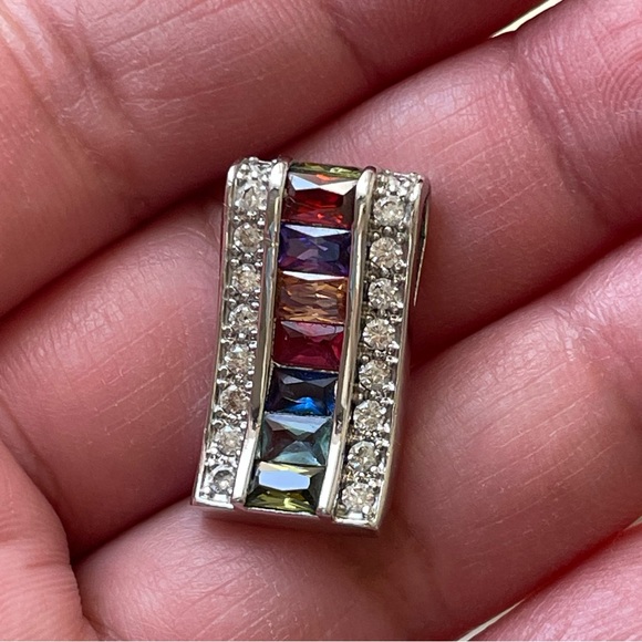 925 Geometric Shaped Clear CZ & Multi-Colored Stones Slide Pendant |Water Wave - Picture 7 of 7